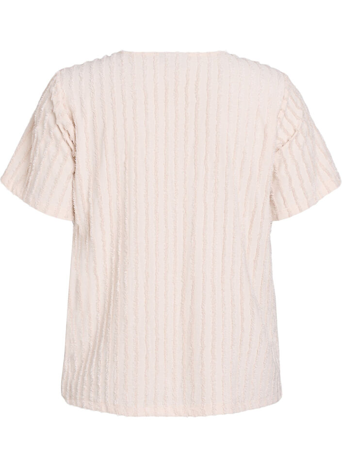 Blouse met korte mouwen en strepentextuur, Beige, Packshot image number 1