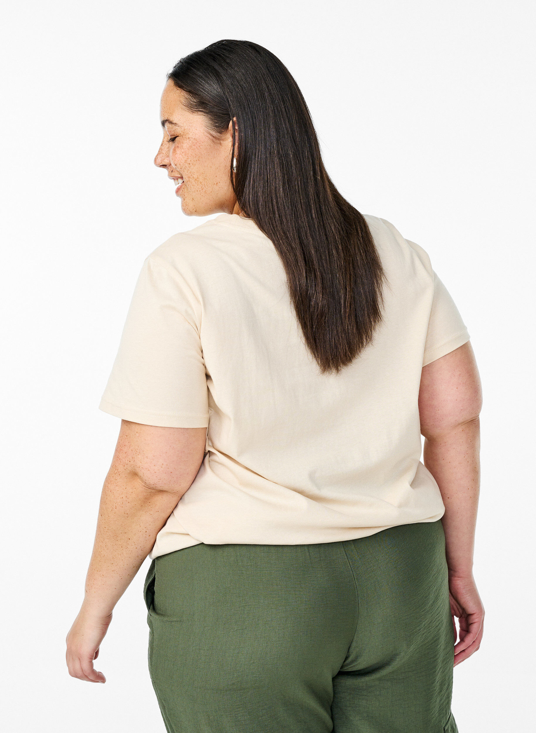 ZizziKatoenen T-shirt met print, Beige, Model image number 2