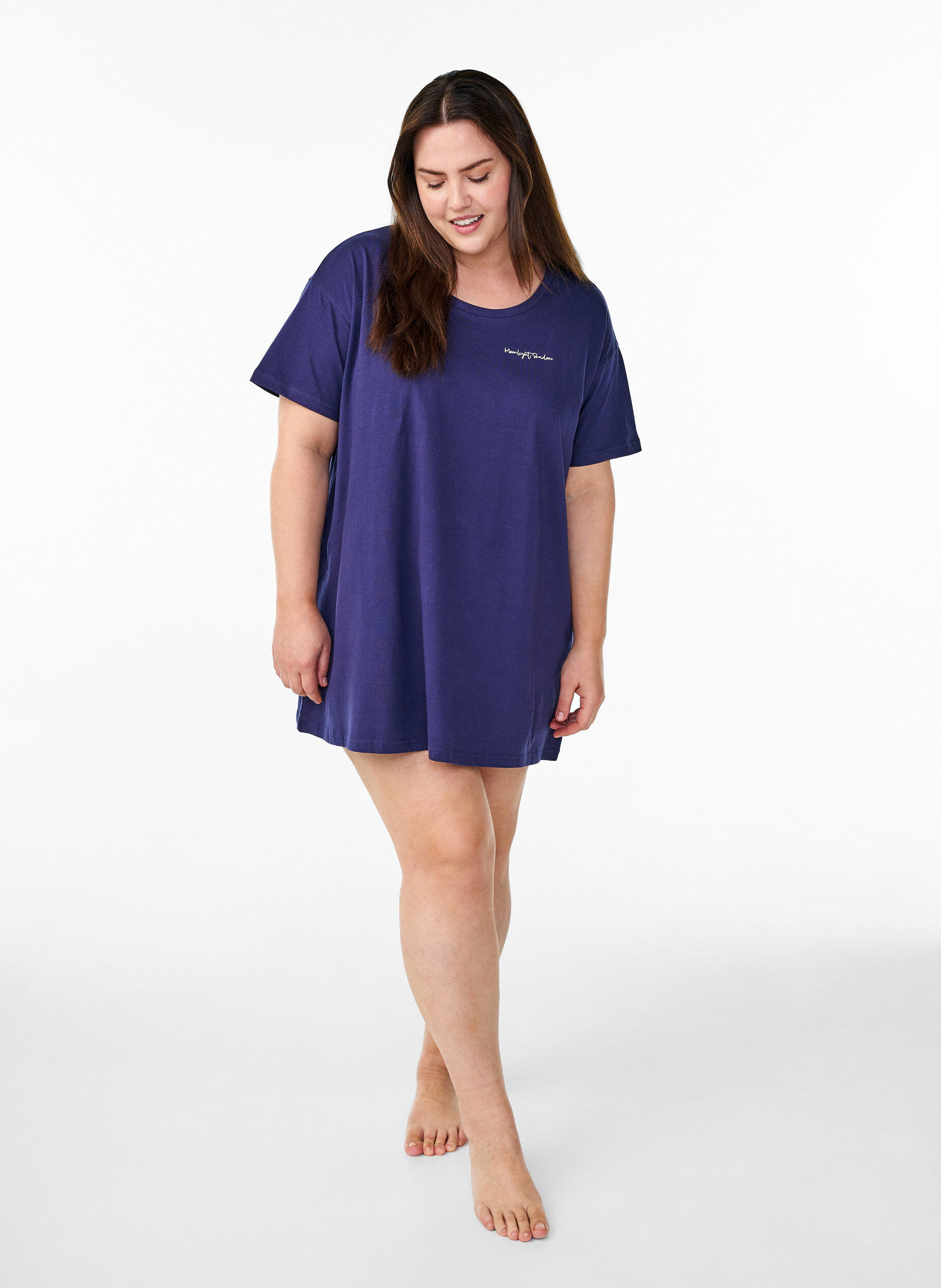 ZizziLang nachthemd-T-shirt in biologisch katoen met print, Blauw, Model image number 1