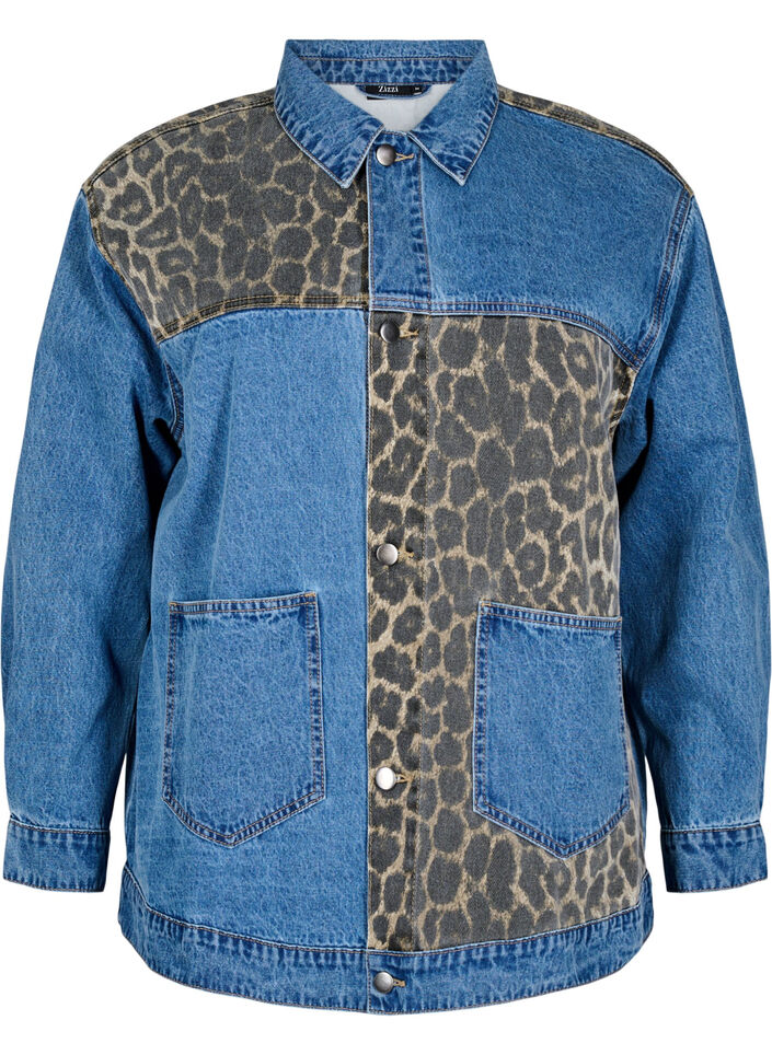 Denim shirt met luipaardprint details, LEO Color block, Packshot