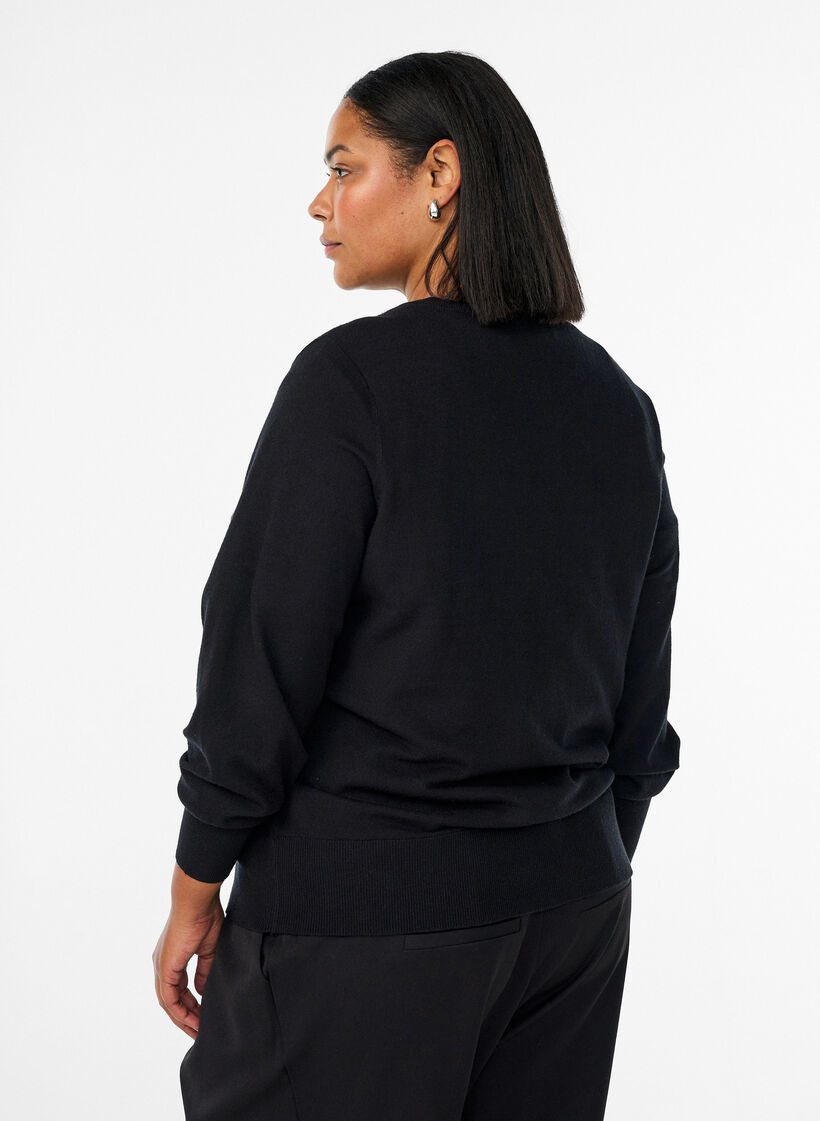 Vest met ronde hals en stofbedekte knopen, Zwart, Model image number 2