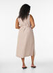 Mouwloze gestreepte midi jurk in linnen en viscose, Beige, Model image number 1