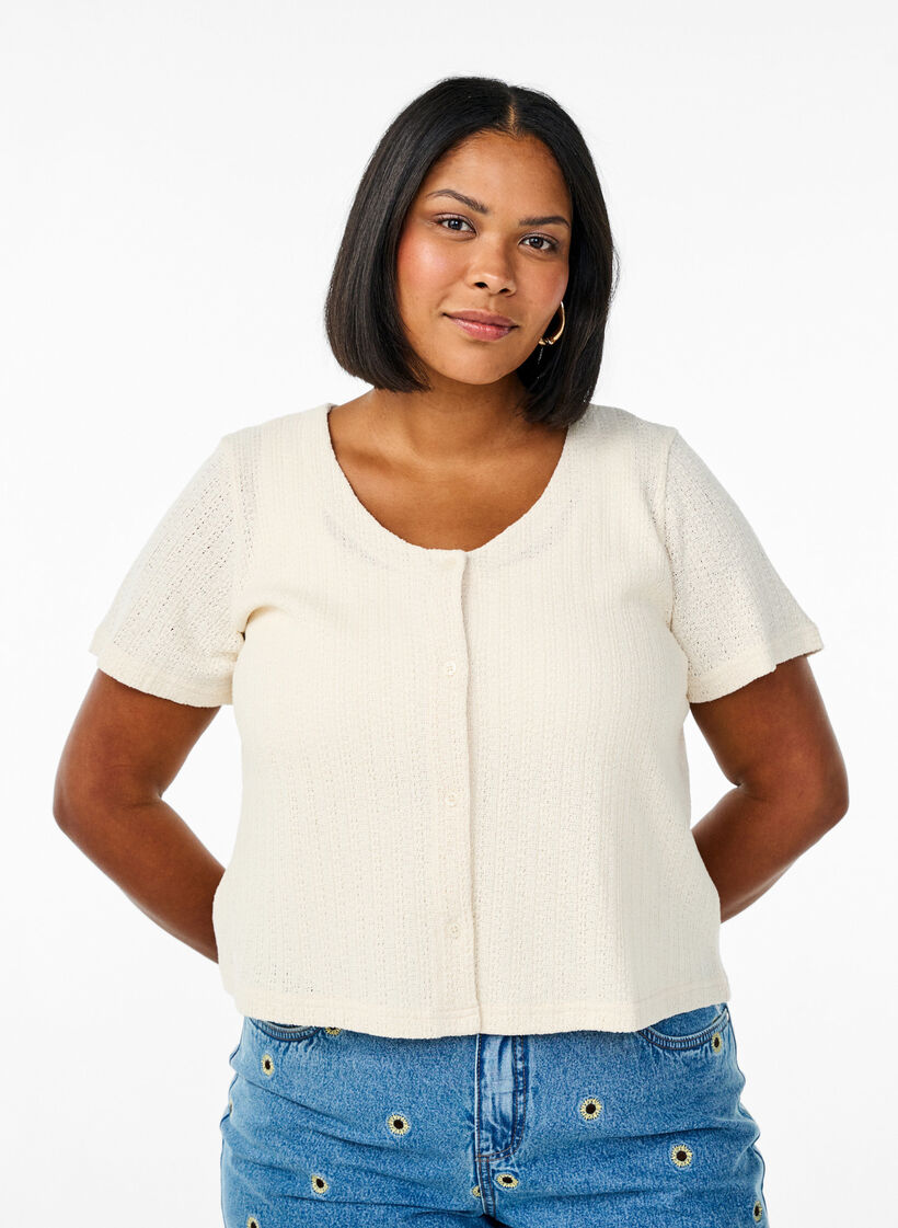 Cardigan met korte mouwen, Buttercream, Model