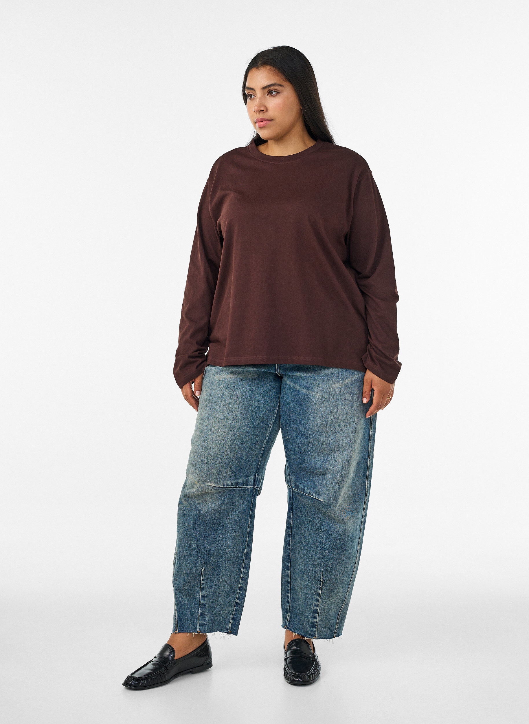ZizziBasic T-shirt met lange mouwen, Bruin, Model image number 1