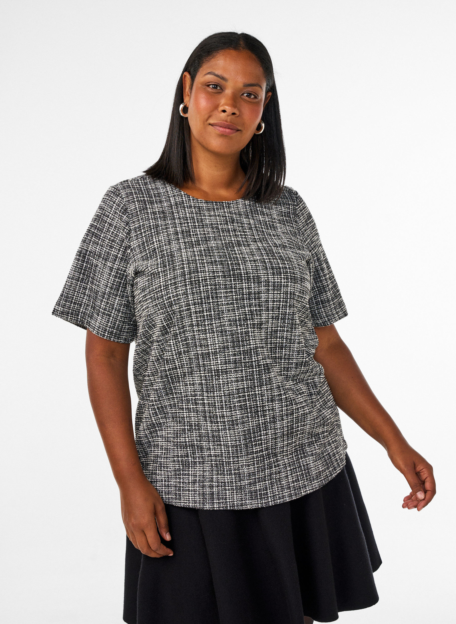 Geweven blouse met knoopdetail, Vanille, Model