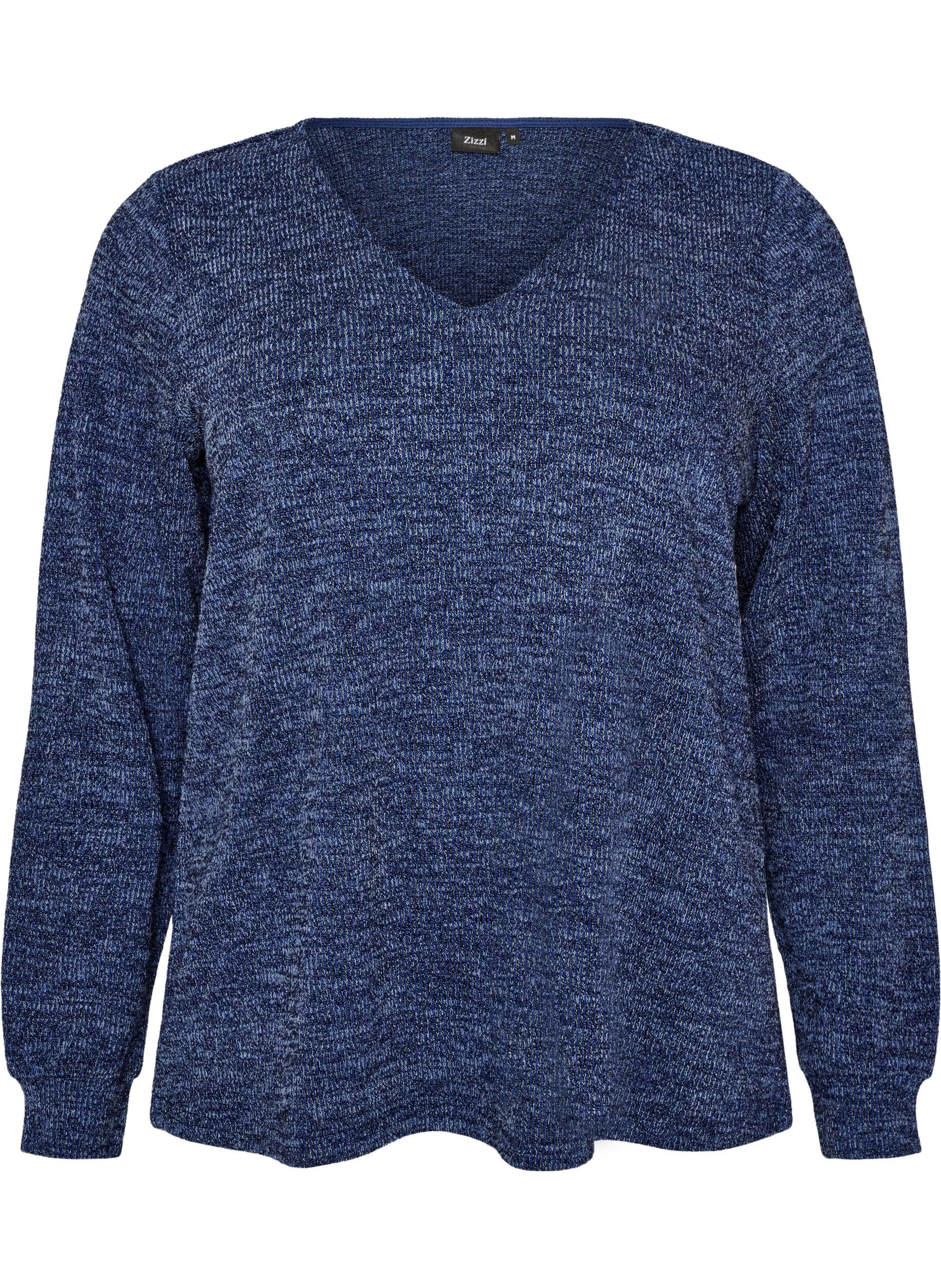 Jersey blouse met V-hals en lange mouwen