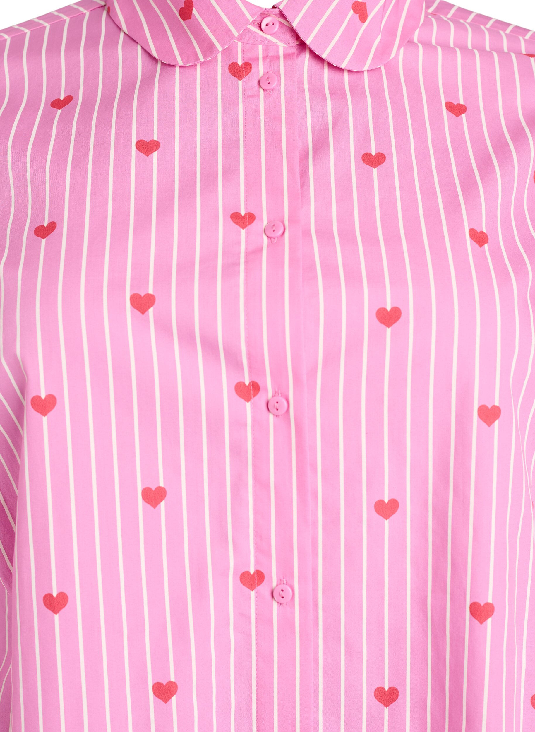 ZizziShirt blouse met strepen en hartjes, Roze, Packshot image number 2