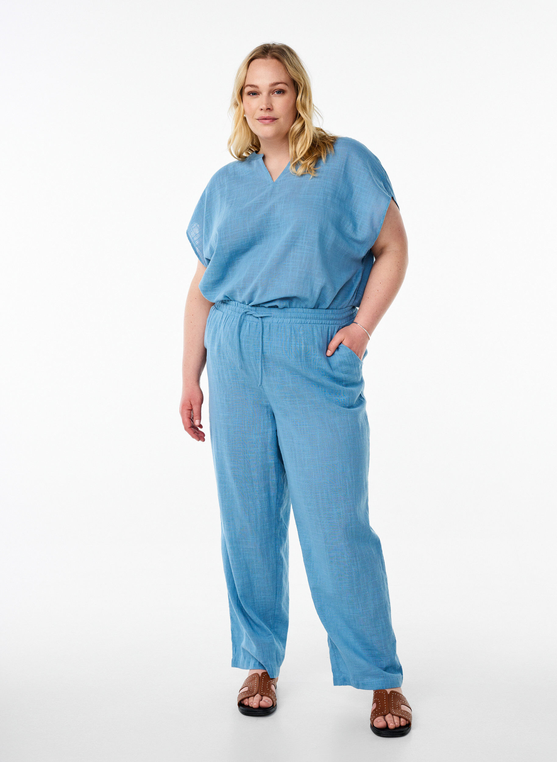 ZizziFLASH - Losse blouse met kapmouwen, Blauw, Model image number 1