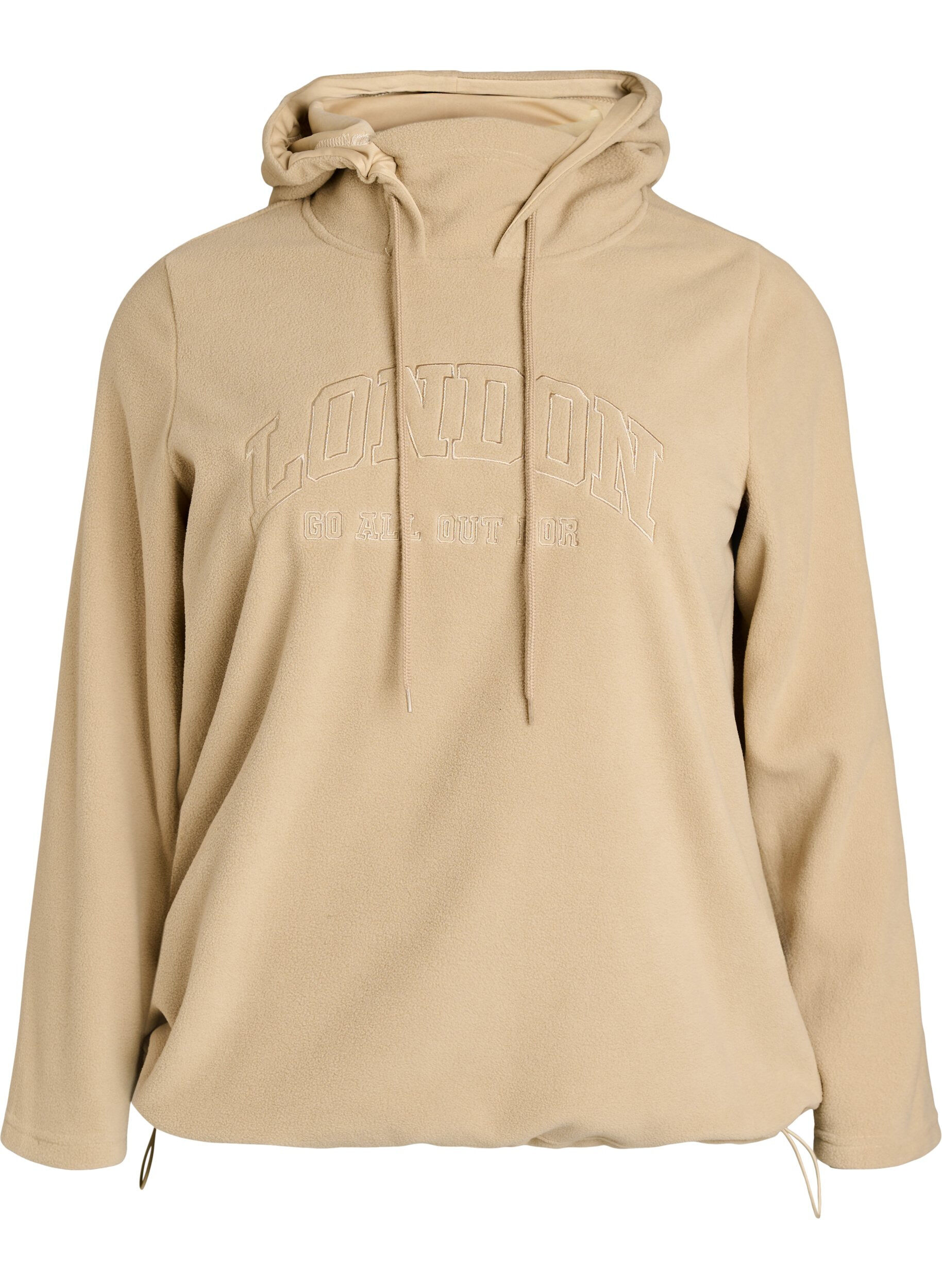 Fleece hoodie met een hoge nek en geborduurde tekst