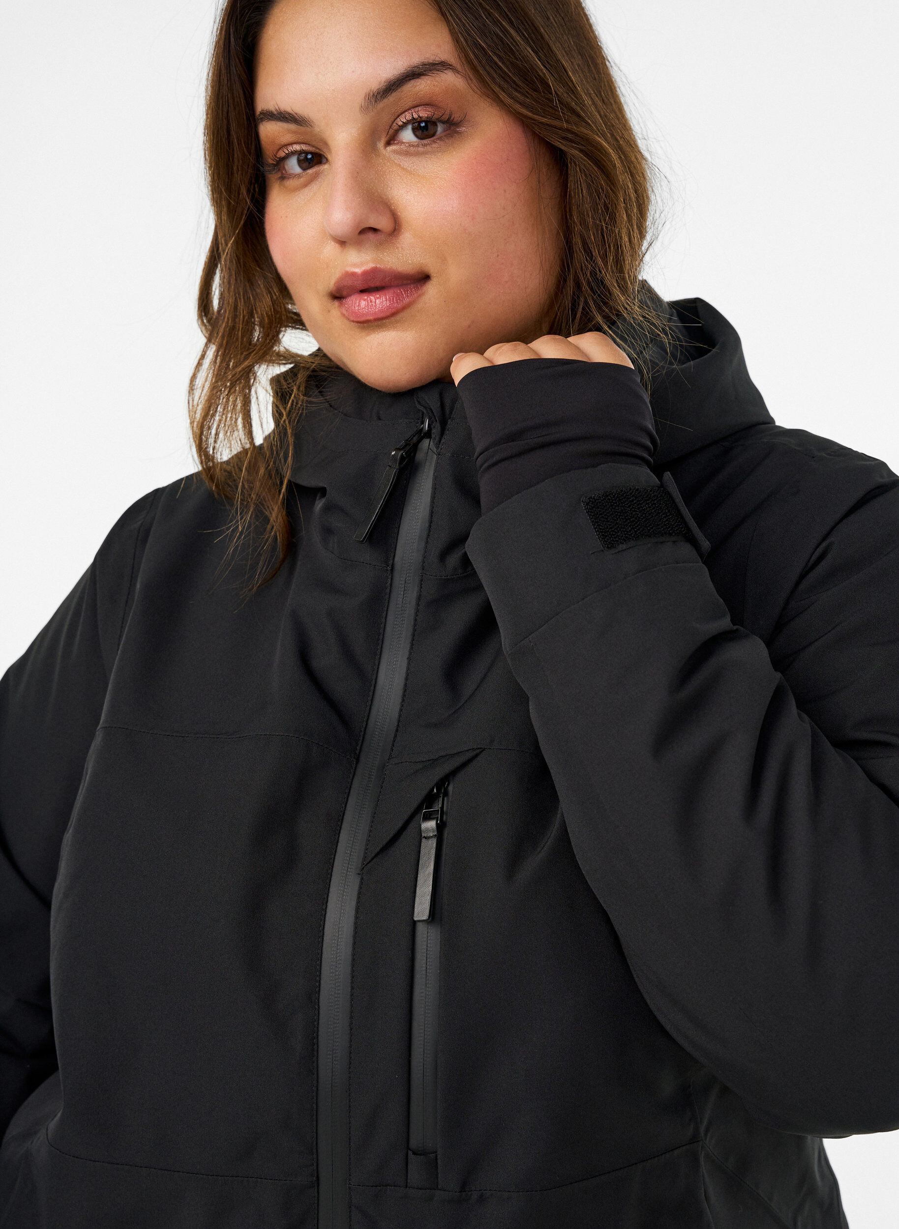 ZizziSki jas met capuchon en zakken met ritssluiting, Zwart, Model image number 3