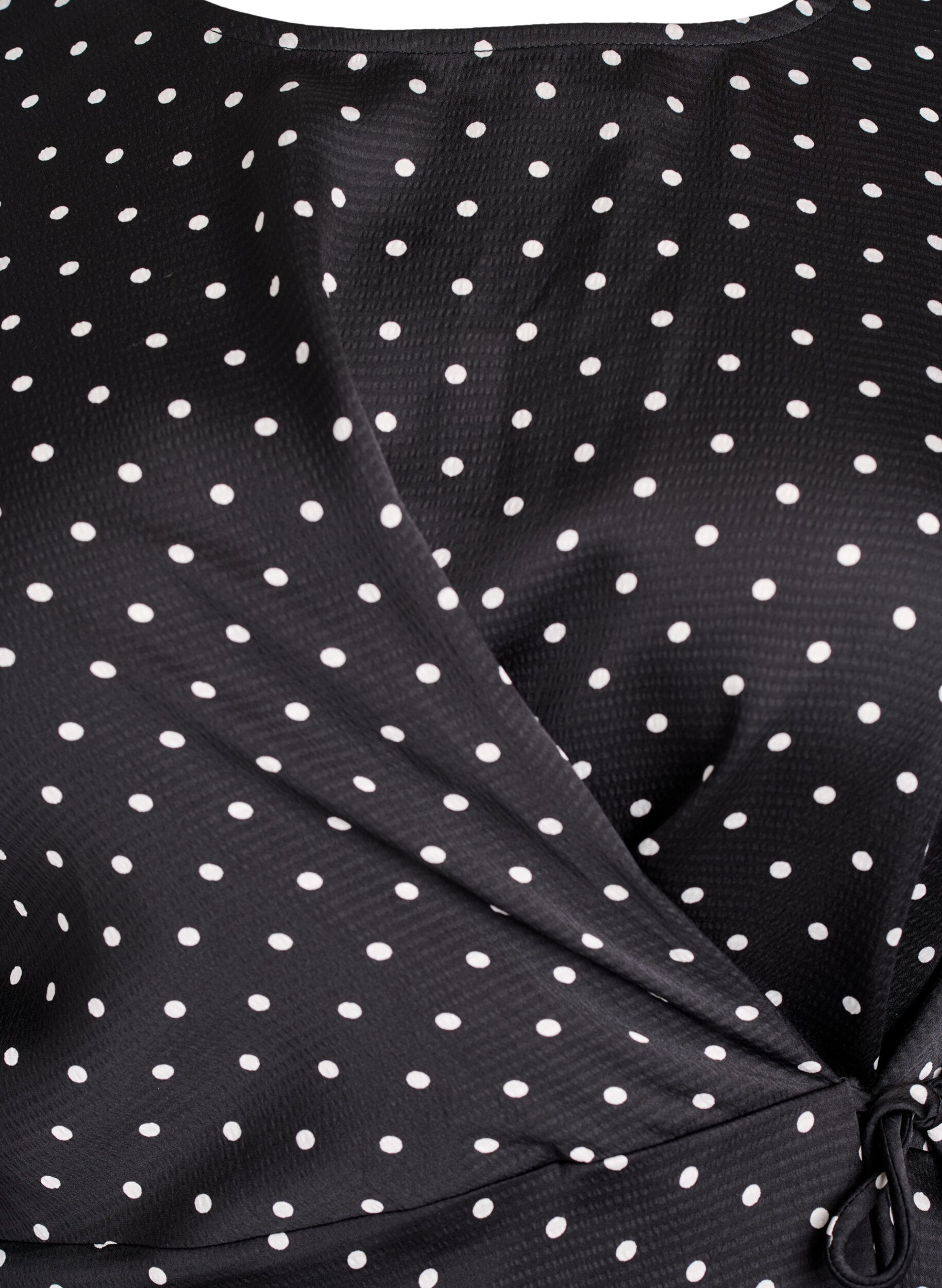 Zizzi Blouse &agrave; pois avec lien &agrave; nouer et manches 3/4, Noir, Packshot image number 2