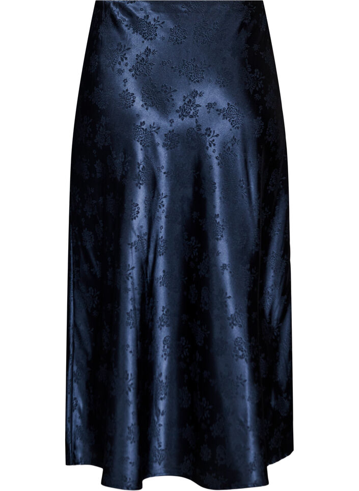 Satijnen rok met een tonale bloemenprint, Blauw, Packshot image number 1