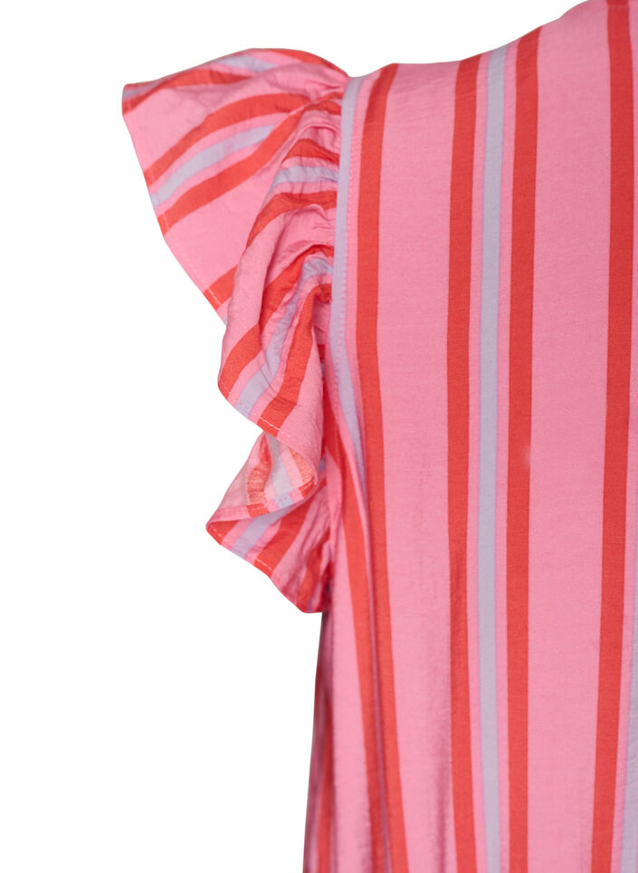 Robe midi &agrave; rayures avec coupe empire et volants, Rose, Packshot image number 3