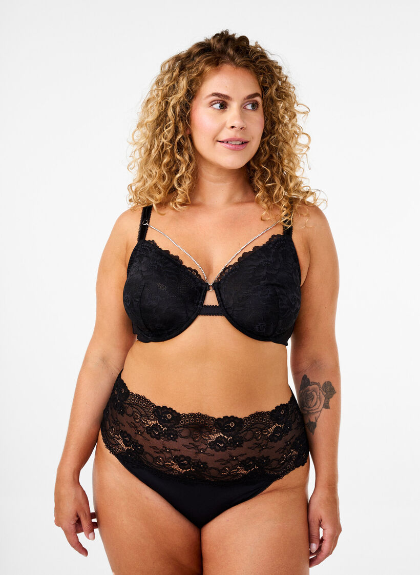 Volledig dekkende kanten bh met kettingdetail, Black, Model