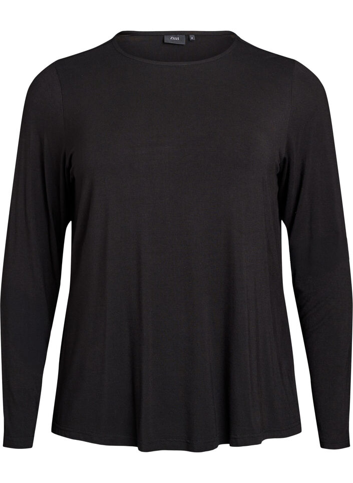 Blouse met lange mouwen in een effen kleur, Zwart, Packshot image number 0