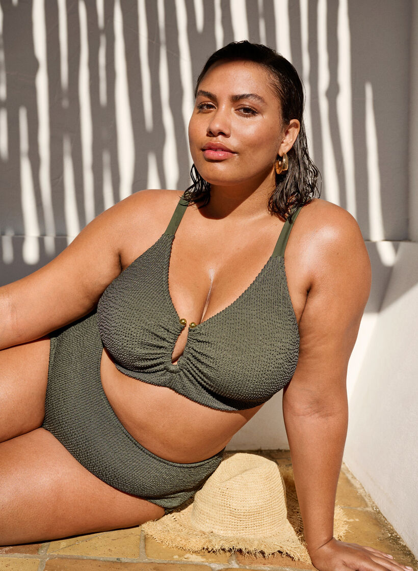 Bikinibroekje met textuur en hoge taille, Climbing Ivy, Image