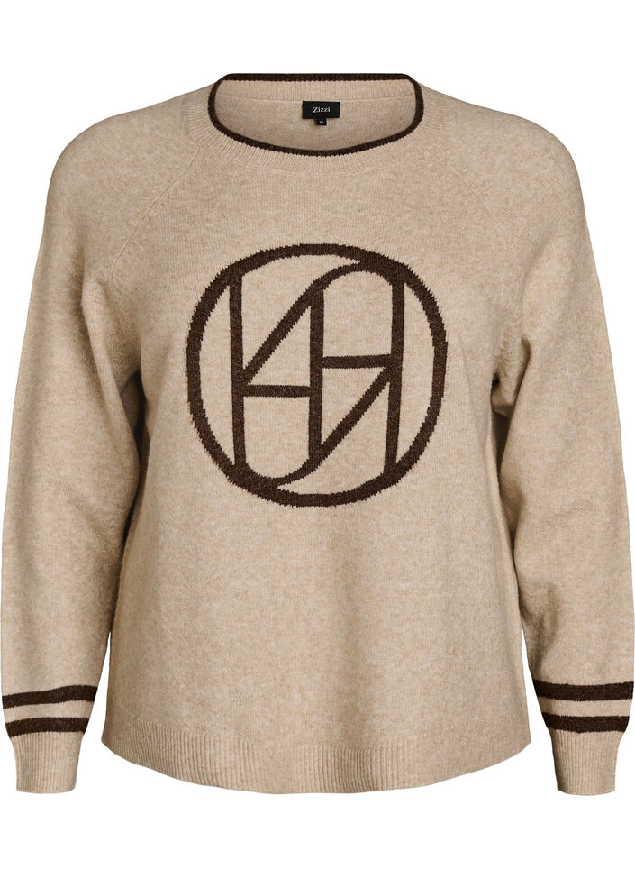 Trui met logo en contrasterende strepen, Beige, Packshot image number 0