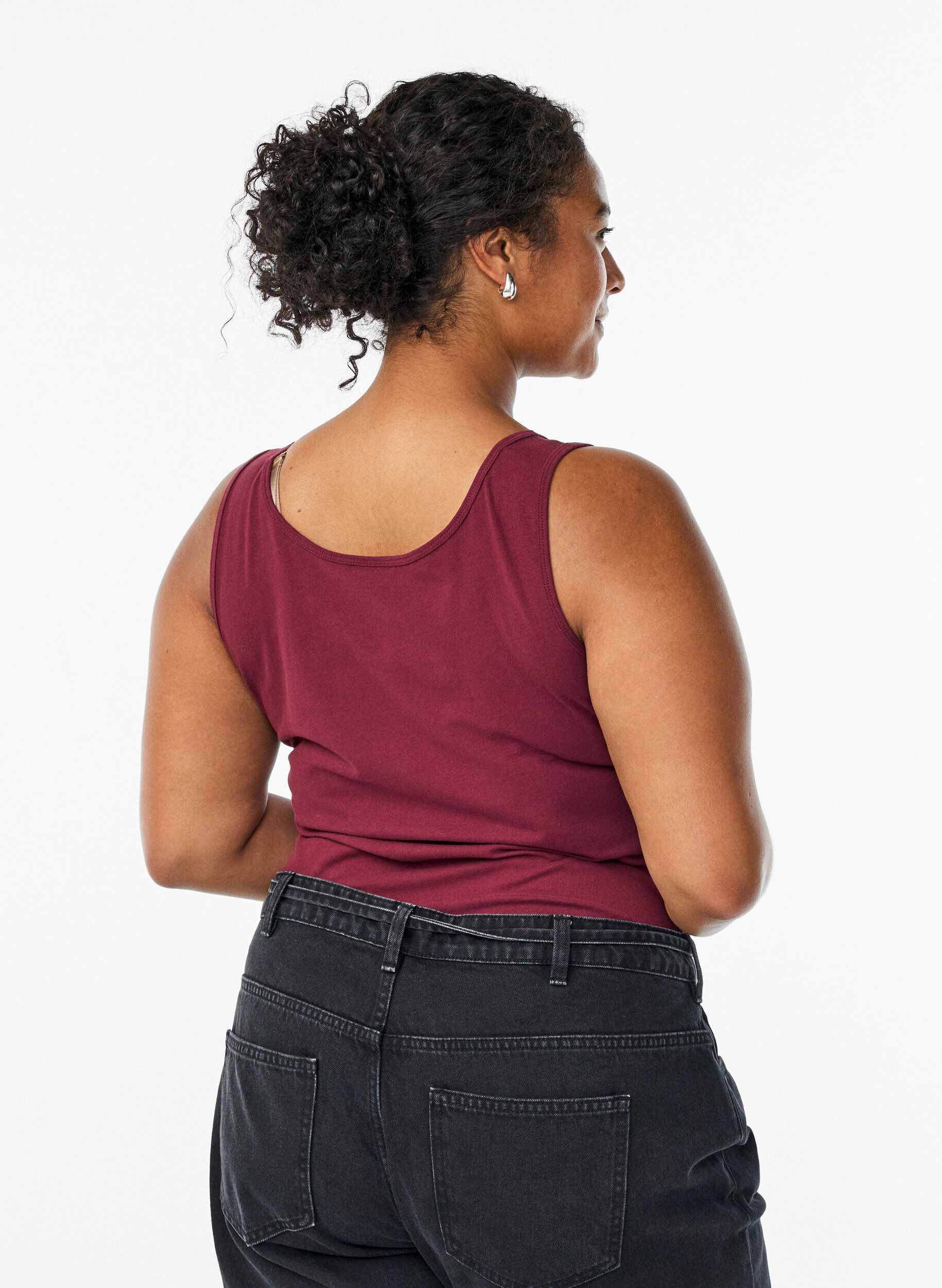 ZizziEffen gekleurd basic top in katoen, Donker Bordeaux, Model image number 2