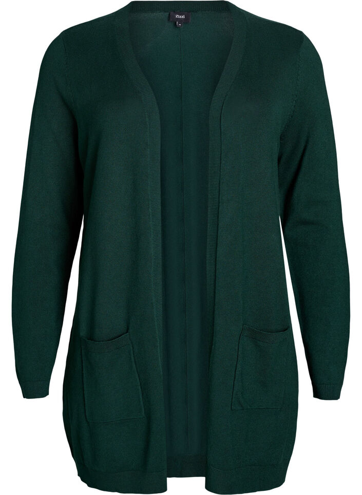 Lang gebreid vest van een viscose mix, Groen, Packshot image number 0