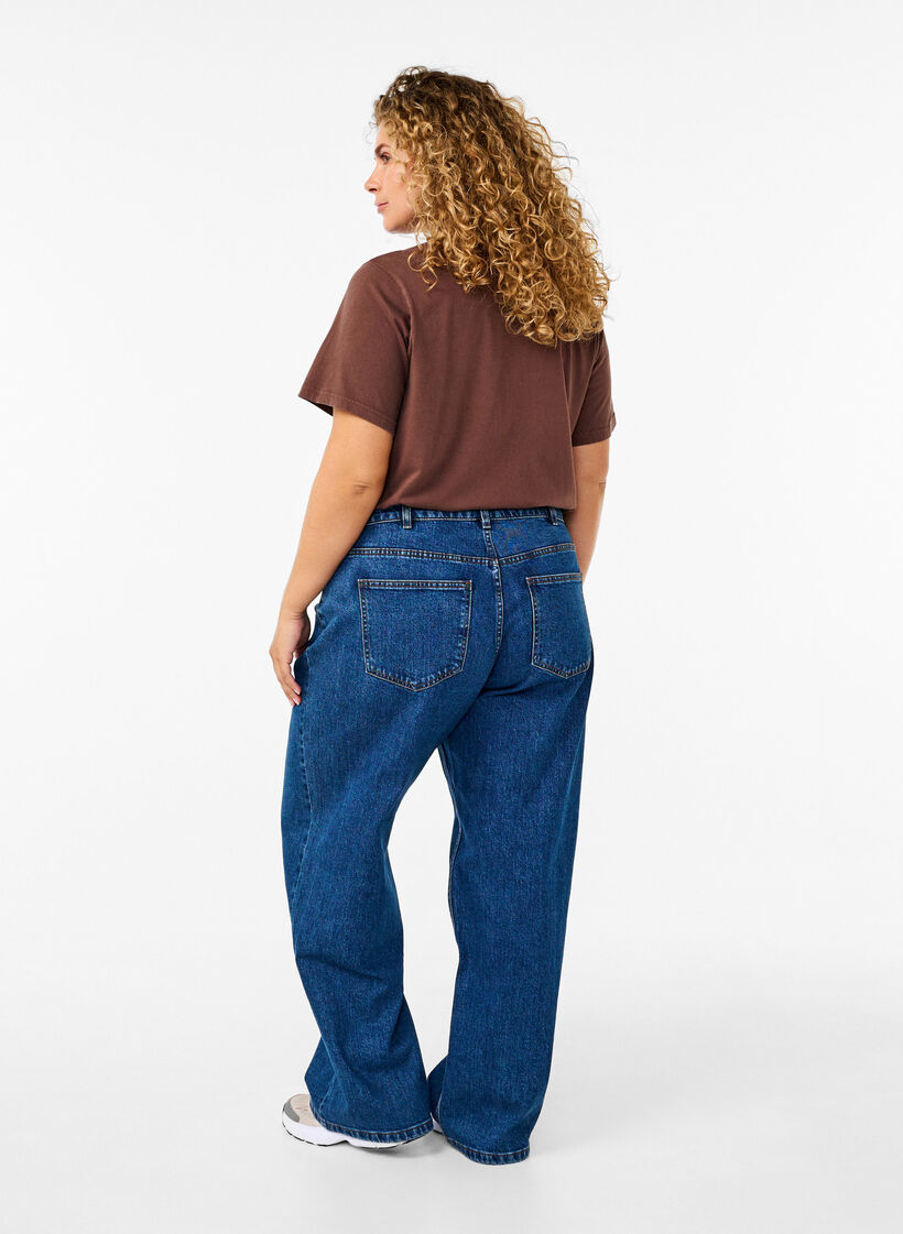 Jeans met wijde pijpen en hoge taille, Blauw, Model image number 1