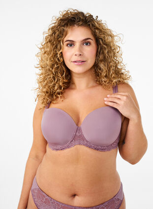 ZizziVoorgevormde bh met kant en gladde cups, Rose Taupe, Model image number 0