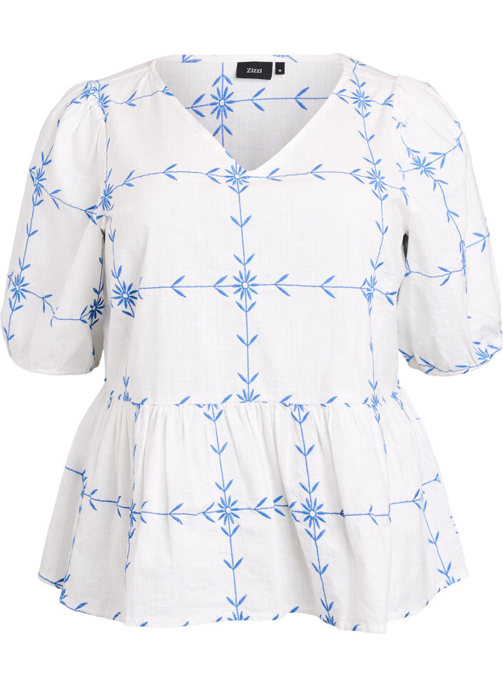 Blouse met korte mouwen, V-hals en borduurwerk, B.White Daphne Emb., Packshot