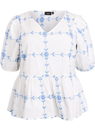 ZizziBlouse met korte mouwen, V-hals en borduurwerk, B.White Daphne Emb., Packshot image number 0