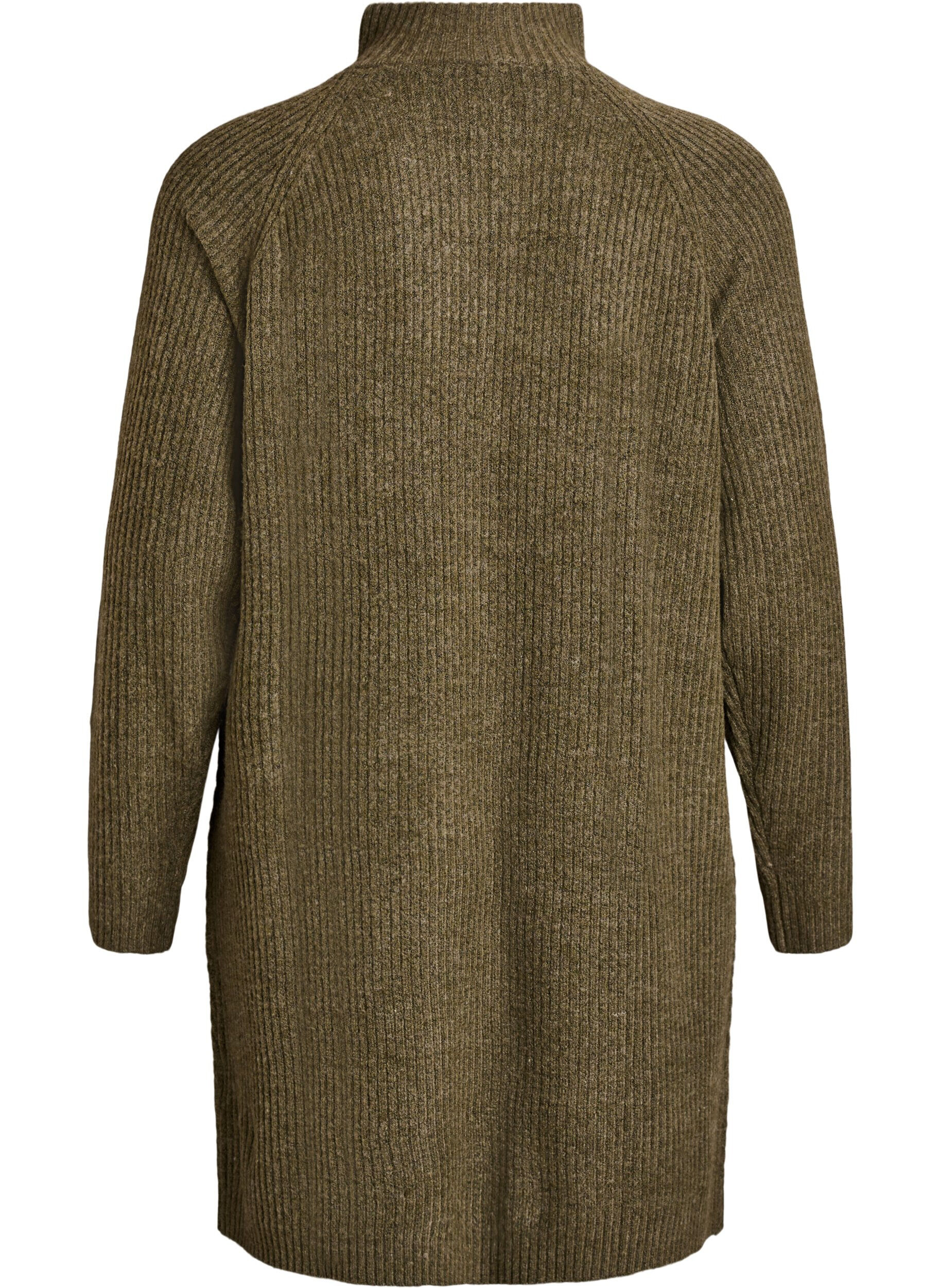 ZizziHalflange gebreide jurk met hoge kraag, Groen, Packshot image number 1