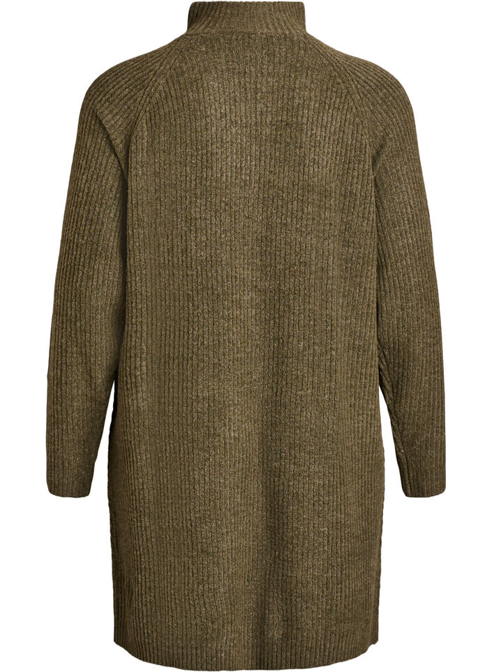 Halflange gebreide jurk met hoge kraag, Groen, Packshot image number 1