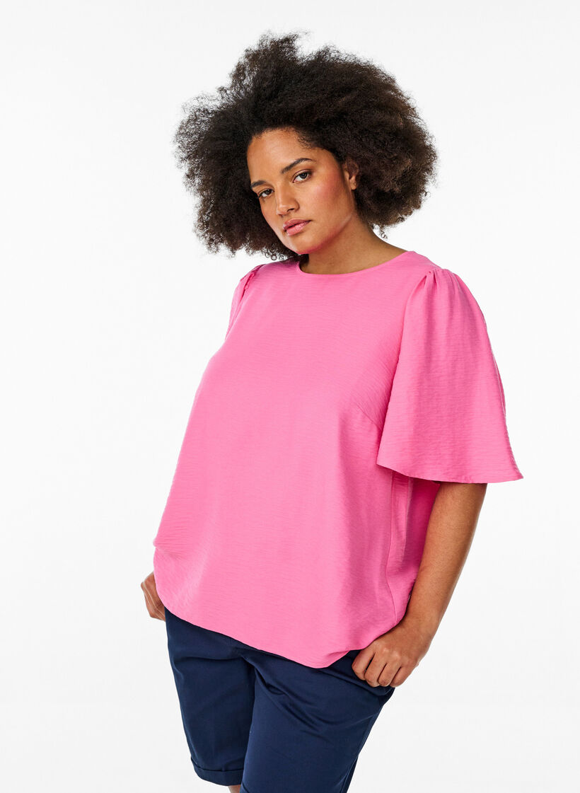 Blouse met korte, wijde mouwen, Roze, Model image number 0