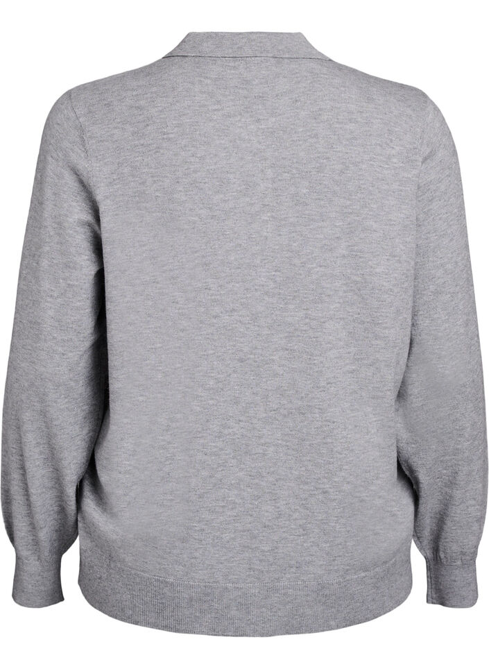 Strik blouse met kraag, Light Grey Melange, Packshot