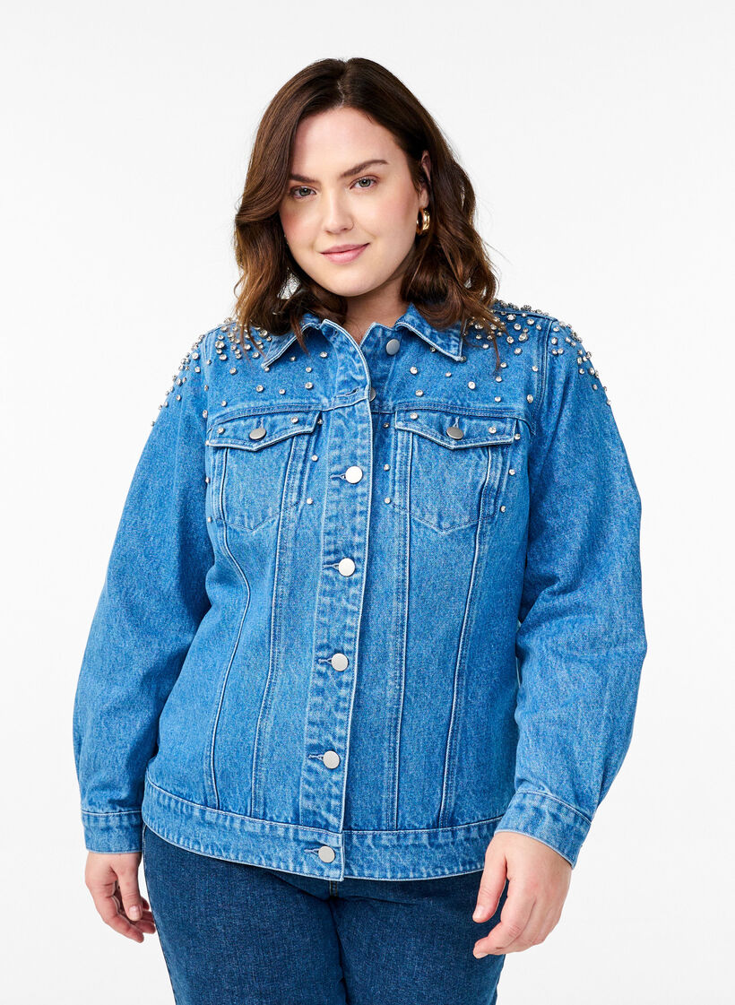 Denim jack met strass-steentjes, Blue Denim, Model