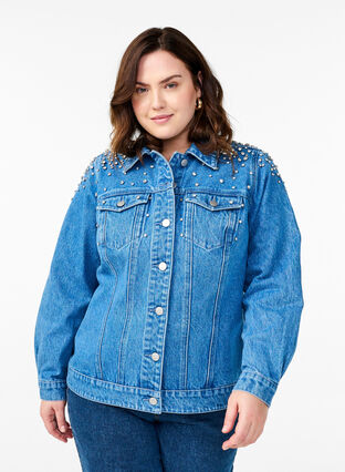 ZizziDenim jack met strass-steentjes, Blauw, Model image number 0