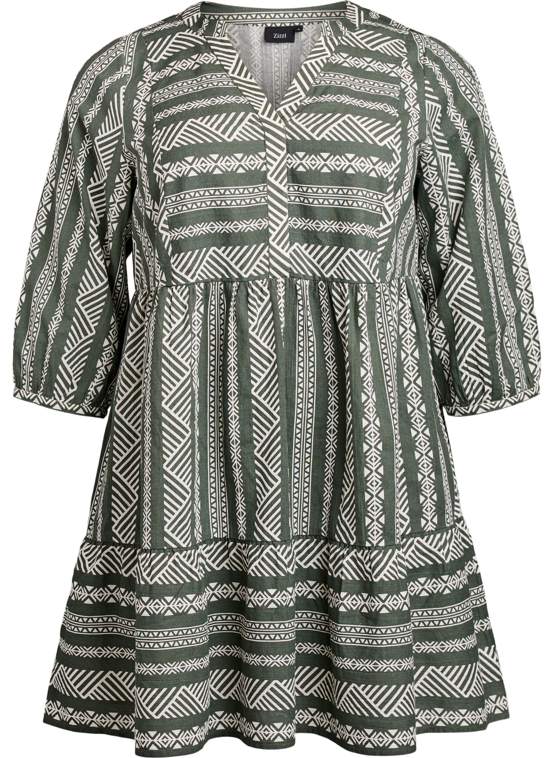 Jurk met grafische print en 3/4 mouwen