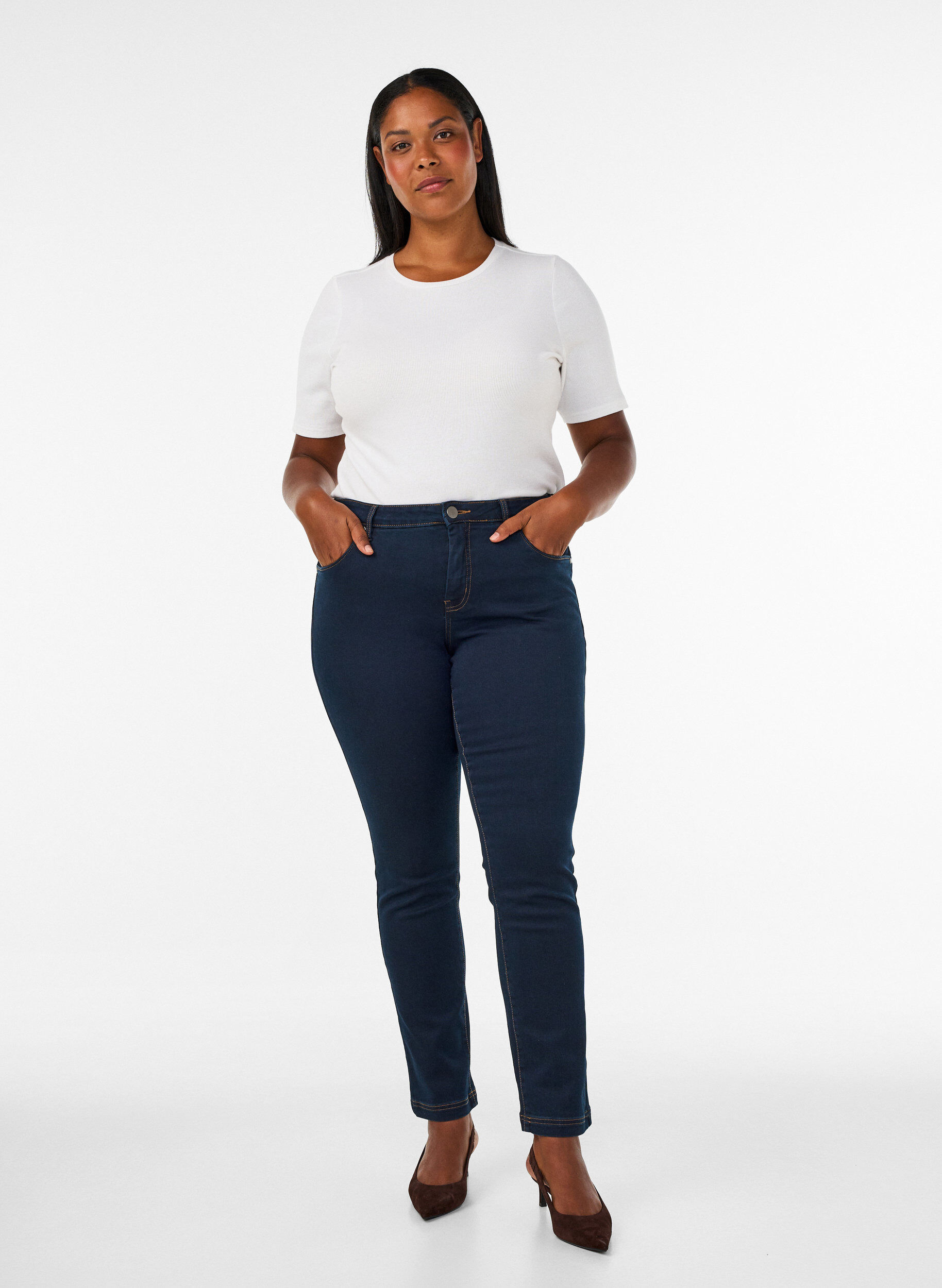 ZizziSlim fit Emily jeans met normale taille, Blauw, Model image number 1