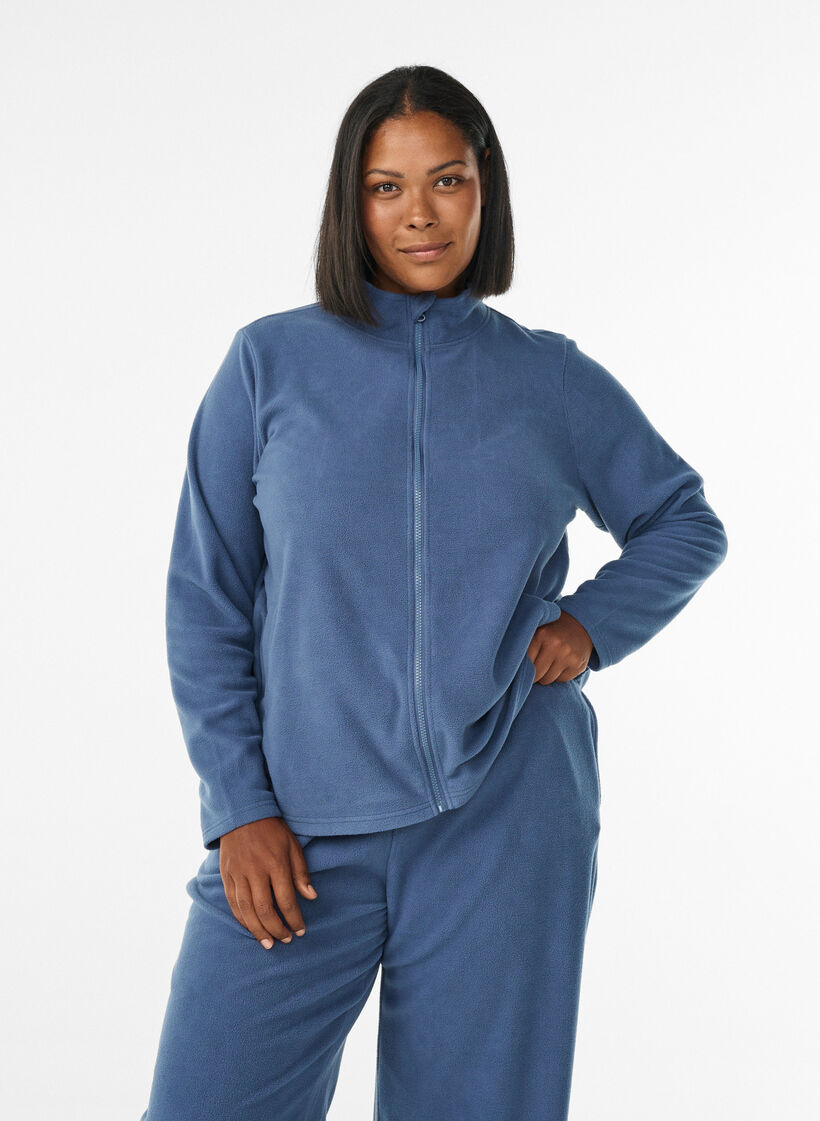 Fleecetop met ritssluiting en hoge kraag, Blauw, Model
