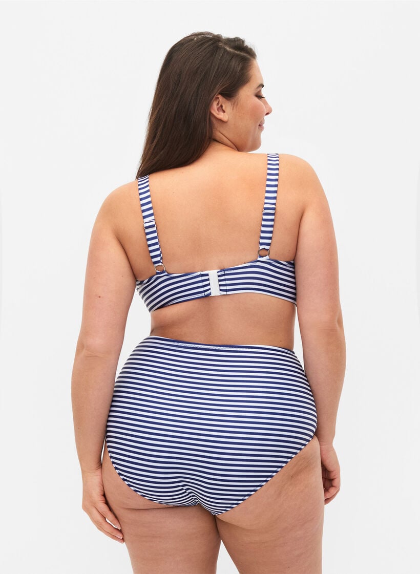 Gestreept bikinibroekje met hoge taille, Blauw, Model image number 1