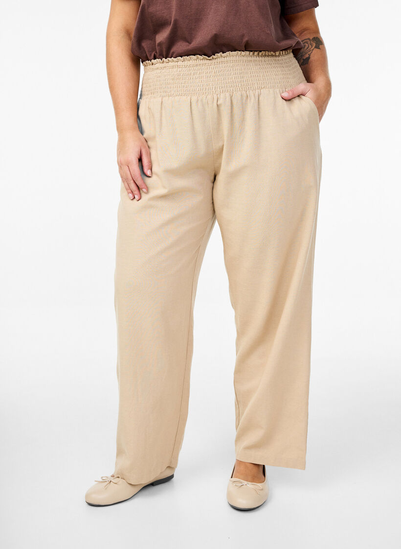 Smock broek met linnen, Beige, Model image number 2