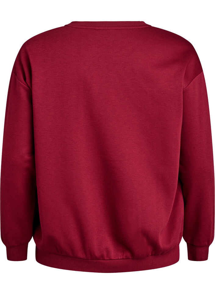 Sweatshirt met badstof tekst, Donker Bordeaux, Packshot image number 1