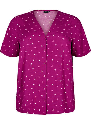 ZizziViscose nachtblouse met hartjesprint, Rood, Packshot image number 0
