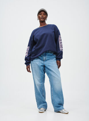 ZizziSweatshirt met statementprint op de mouwen en achterkant, Navy Blazer, Image image number 0