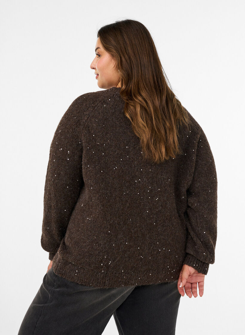 Cardigan met pailletten en knopen, Bruin, Model image number 2