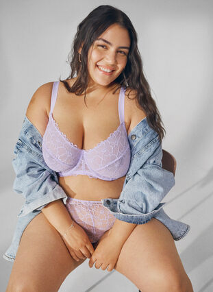 ZizziVolledig dekkende kanten beha met beugel, Purple Rose, Image image number 0