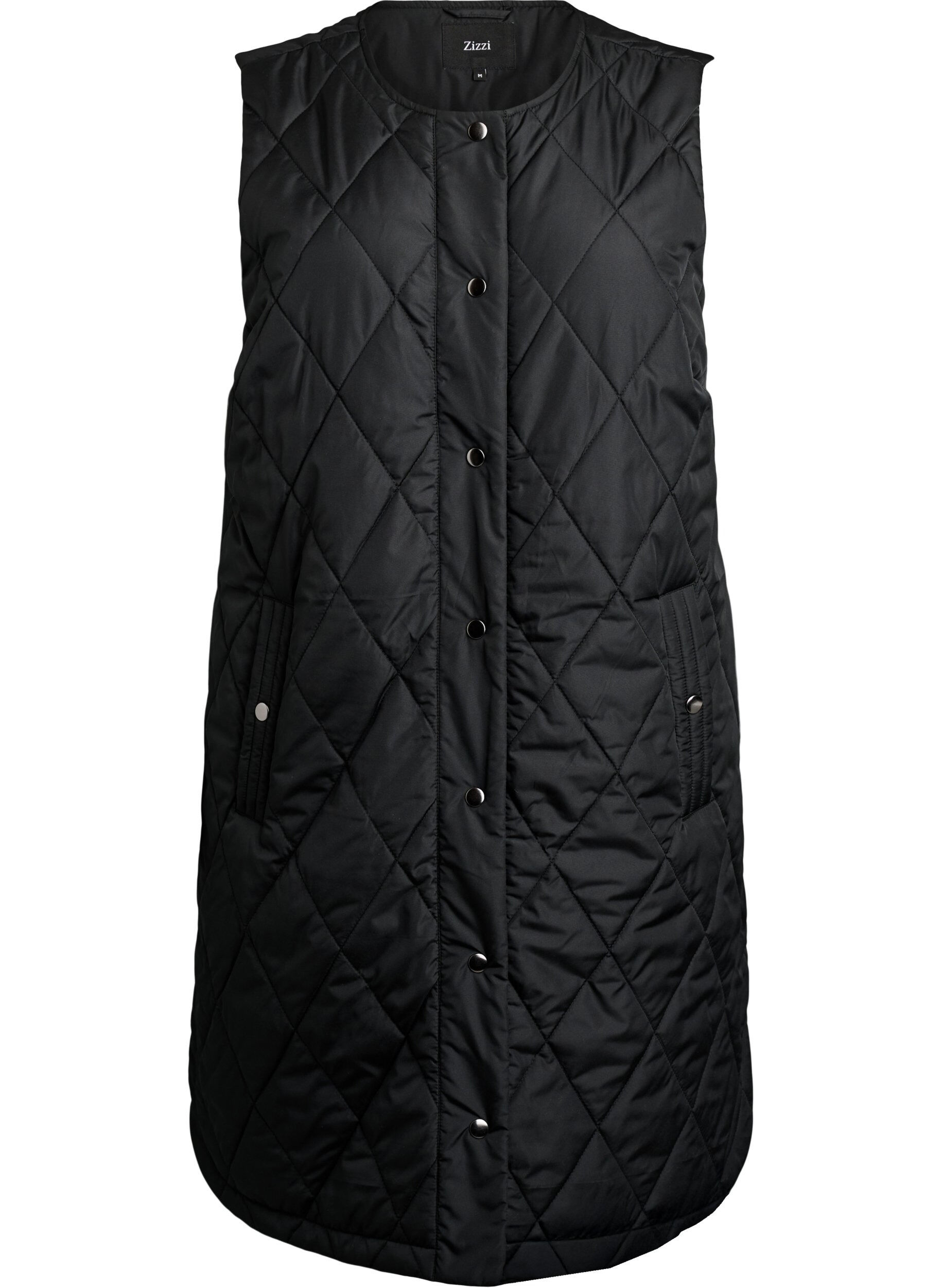 Lange gewatteerde gilet met drukknoopsluiting
