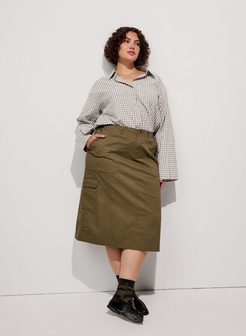 Jupe cargo en coton avec fente &agrave; l'arri&egrave;re, Vert, Model image number 0