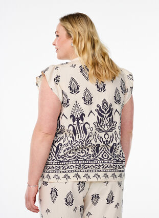 ZizziMouwloze blouse met ruche en print, Birch Black AOP, Model image number 1