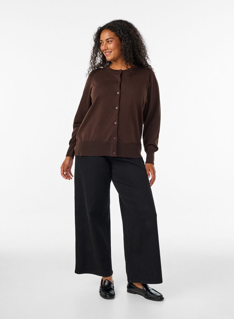 Fijngebreide vest met ronde hals, Bruin, Model image number 1
