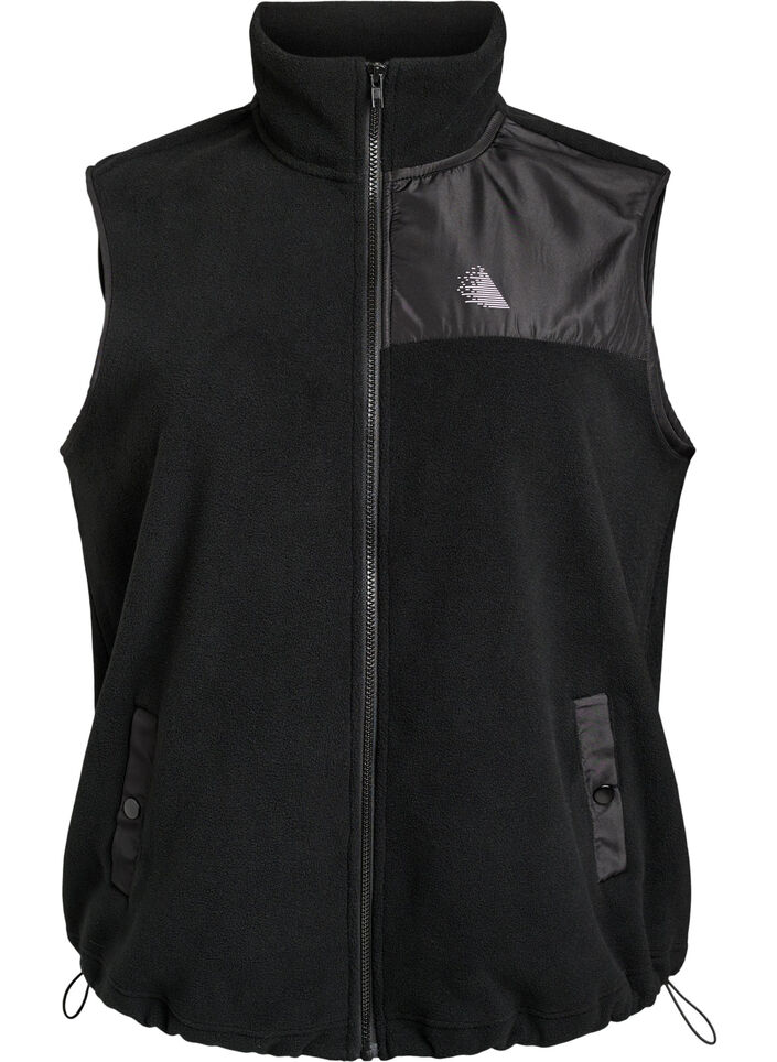 Fleecevest met hoge kraag en trekkoord aan de onderkant, Zwart, Packshot image number 0