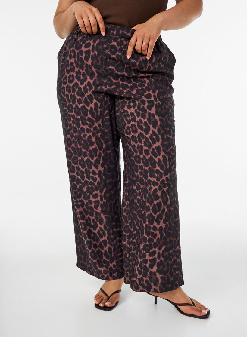Viscose broek met elastische taille en rechte pijpen, Bruin, Model image number 2