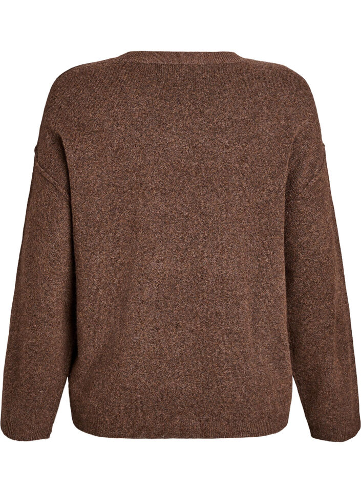 Losvallende gebreide trui met opvallende naden, Bruin, Packshot image number 1